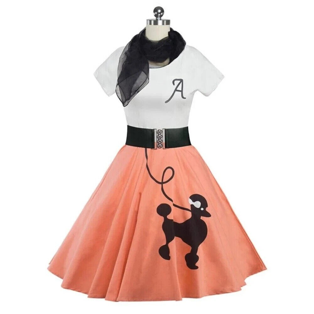 Retro Rock and Roll Poodle Ladies Coral Ivory Adult Dress Costume Small